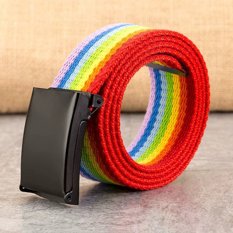 Candy-colored men's canvas belt with snap clasp fastener