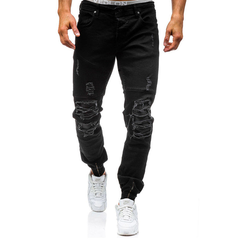Men's fashion rip jeans by BACKUPMYFILESNOW® featuring distressed denim, slim fit, and stylish ripped details.