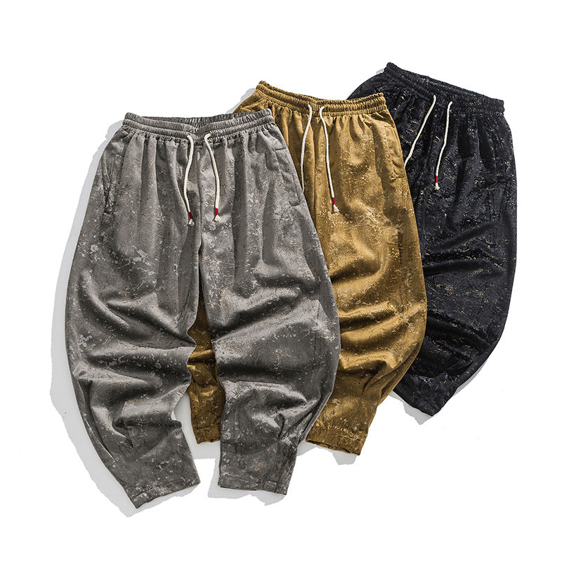 Plus-size thick sweat pants in improved new Chinese Hanfu style, front view
