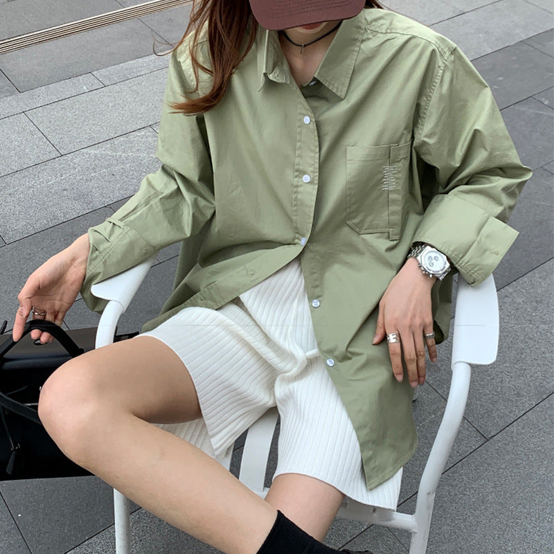 Spring autumn long sleeve thin shirt and PU jacket two-piece set in layered casual style
