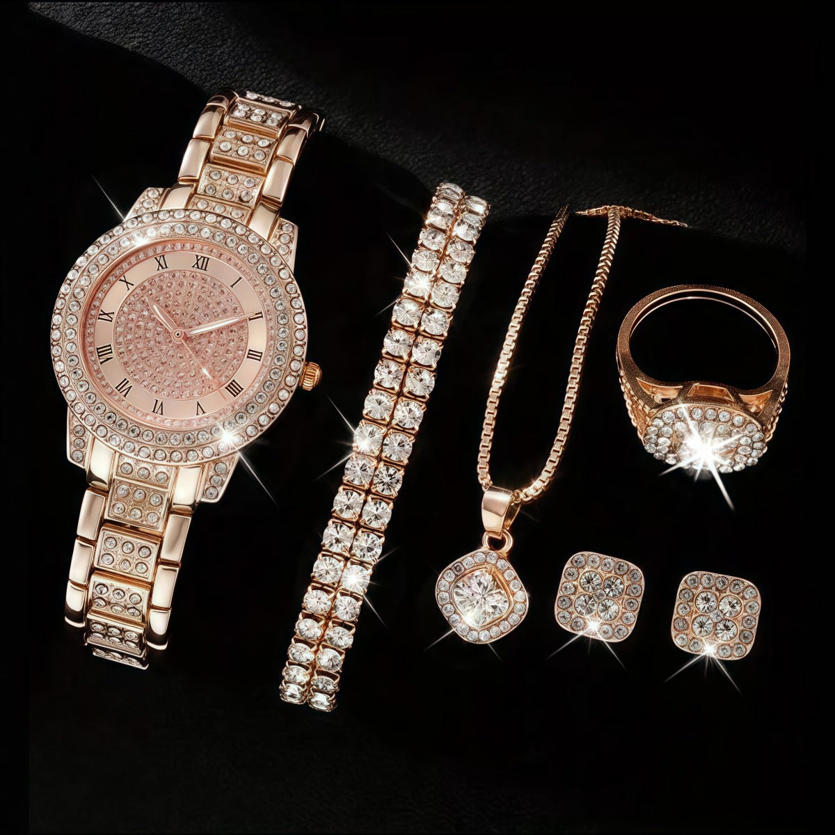 Women's Cornucopia diamond-embedded watch set with coordinating accessories and elegant detailing