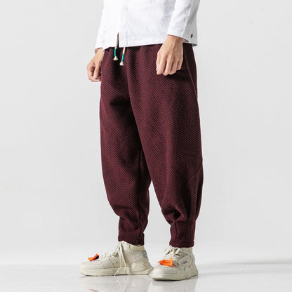 Retro textured thickened woolen casual pants with a relaxed fit and warm fabric texture