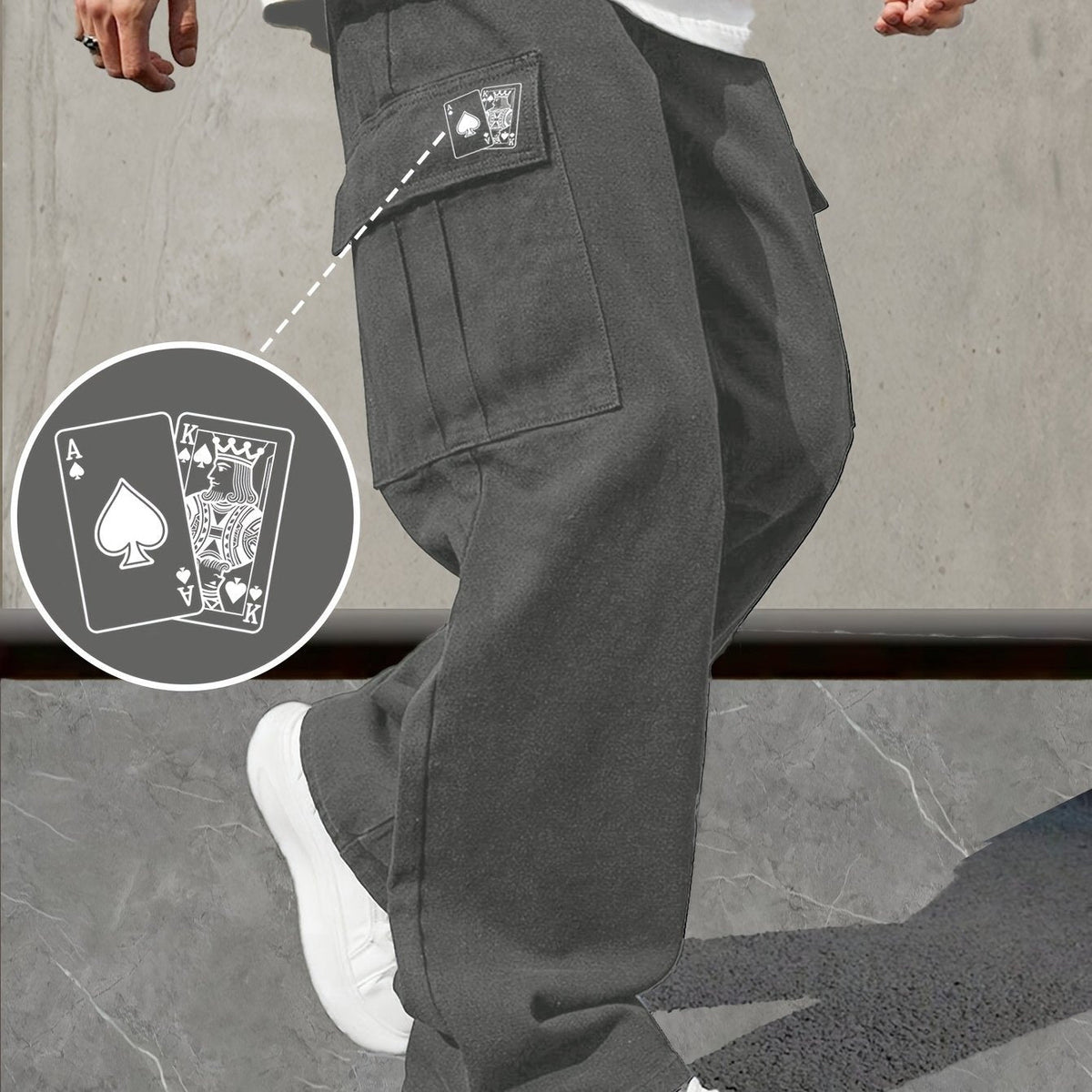 Men's loose fit work pants with drawstring waistband, shown in a neutral solid color.