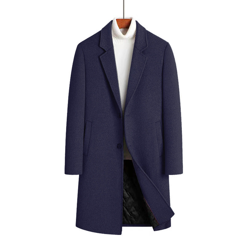 Men's mid-length woolen overcoat, cotton-padded and thickened design in a classic style