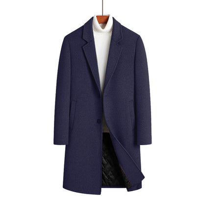 Men's mid-length woolen overcoat, cotton-padded and thickened design in a classic style