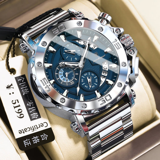 Quartz multifunctional men's watch with luminous hands and waterproof design in a fashionable timepiece style