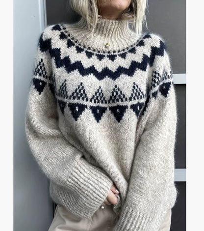 Autumn and winter women’s thick knit printed round neck sweater with long sleeves