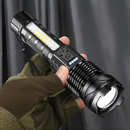 White waterproof strong-light laser flashlight viewed against a plain background