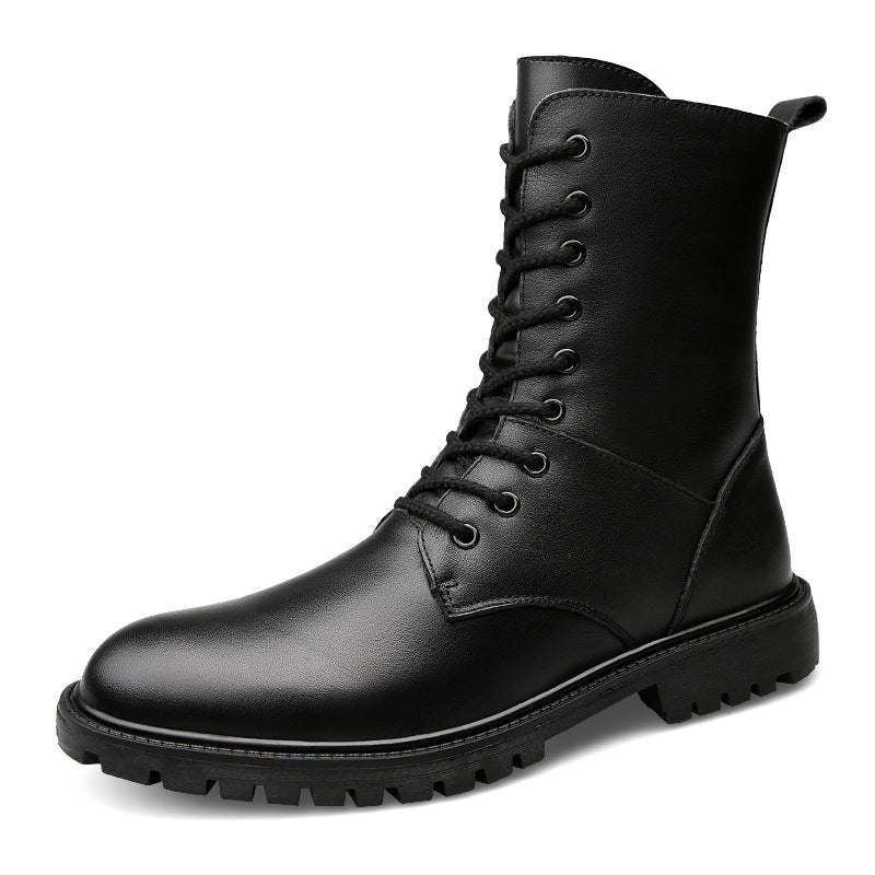 Men's leather winter boots with warm fleece lining in a classic British style