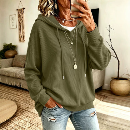 Women's loose knitted hoodie pullover sweater with shoulder sleeves for autumn and winter layering