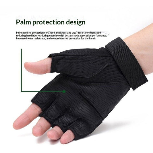 Black half finger cycling gloves for men with fingerless design and padded palms