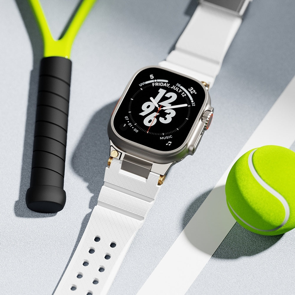 Sports silicone watch strap in black, adjustable replacement band for smartwatches