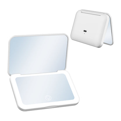 Rechargeable portable LED makeup mirror with built-in lighting and compact design