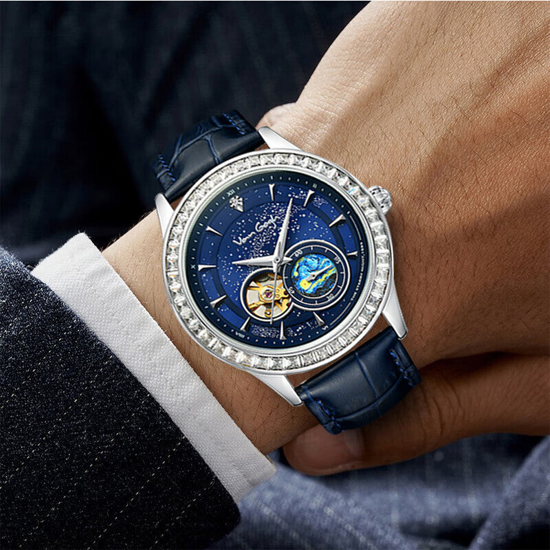 VanGogh Men's Geneva Series art automatic mechanical watch with visible detailed dial and classic design