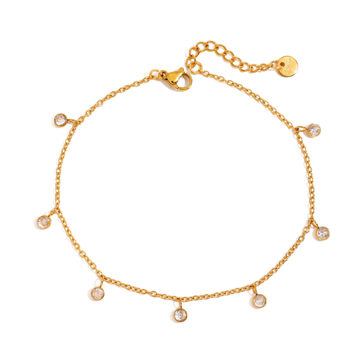 Stainless steel all-match zircon anklet with sparkling zircon accents and adjustable chain design
