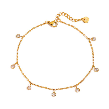 Stainless steel all-match zircon anklet with sparkling zircon accents and adjustable chain design