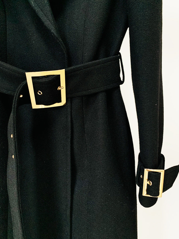 Long casual fall/winter wool coat by My Store in a classic silhouette