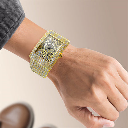 Diamond-embedded men's Super Starry Square watch with a sparkling diamond dial and square case