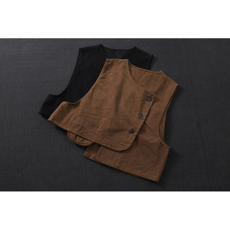 Retro women's vest casual jacket in a vintage-inspired sleeveless design