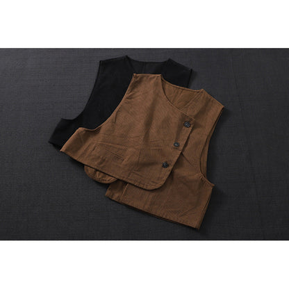 Retro women's vest casual jacket in a vintage-inspired sleeveless design