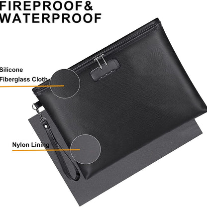 Zippered liquid silicone fire protection data file bag in black, with secure zipper closure