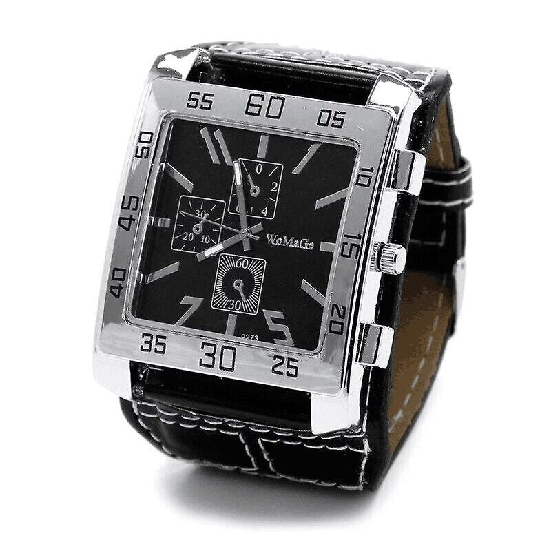 Men's military-style square dial watch with simulated three-layer design