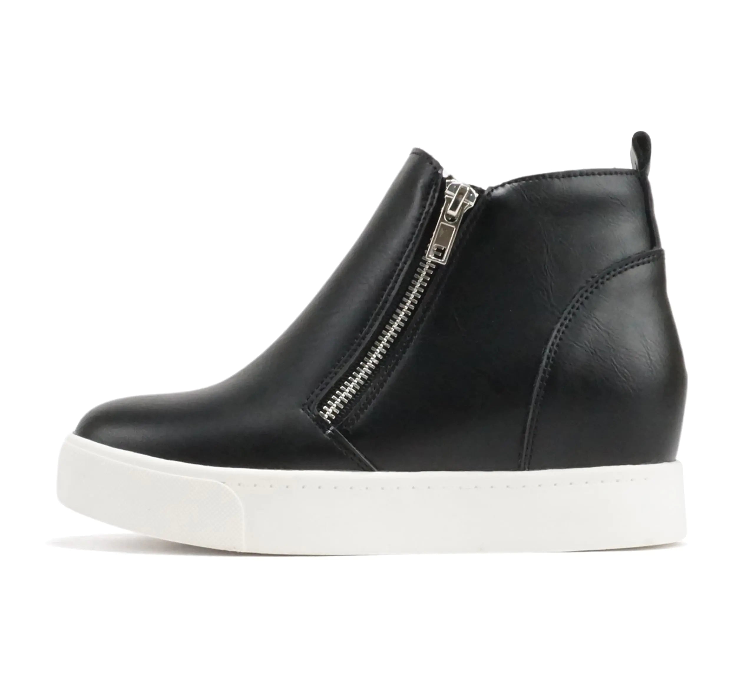 Soda Taylor Slip on Hidden Wedge Booties Fashion Sneaker Shoes Side Zipper (Black Pu 7.5)