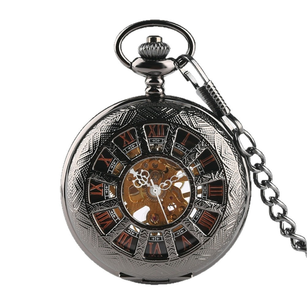 Openwork carved floral Roman-style pocket watch with intricate vintage detailing