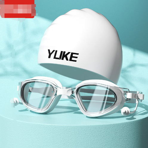 HD fog-resistant waterproof large-frame swimming glasses with clear lenses and adjustable strap