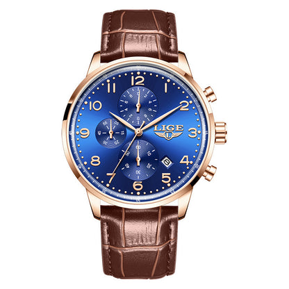 Multifunctional calendar leather belt waterproof men's business mechanical watch with classic round dial