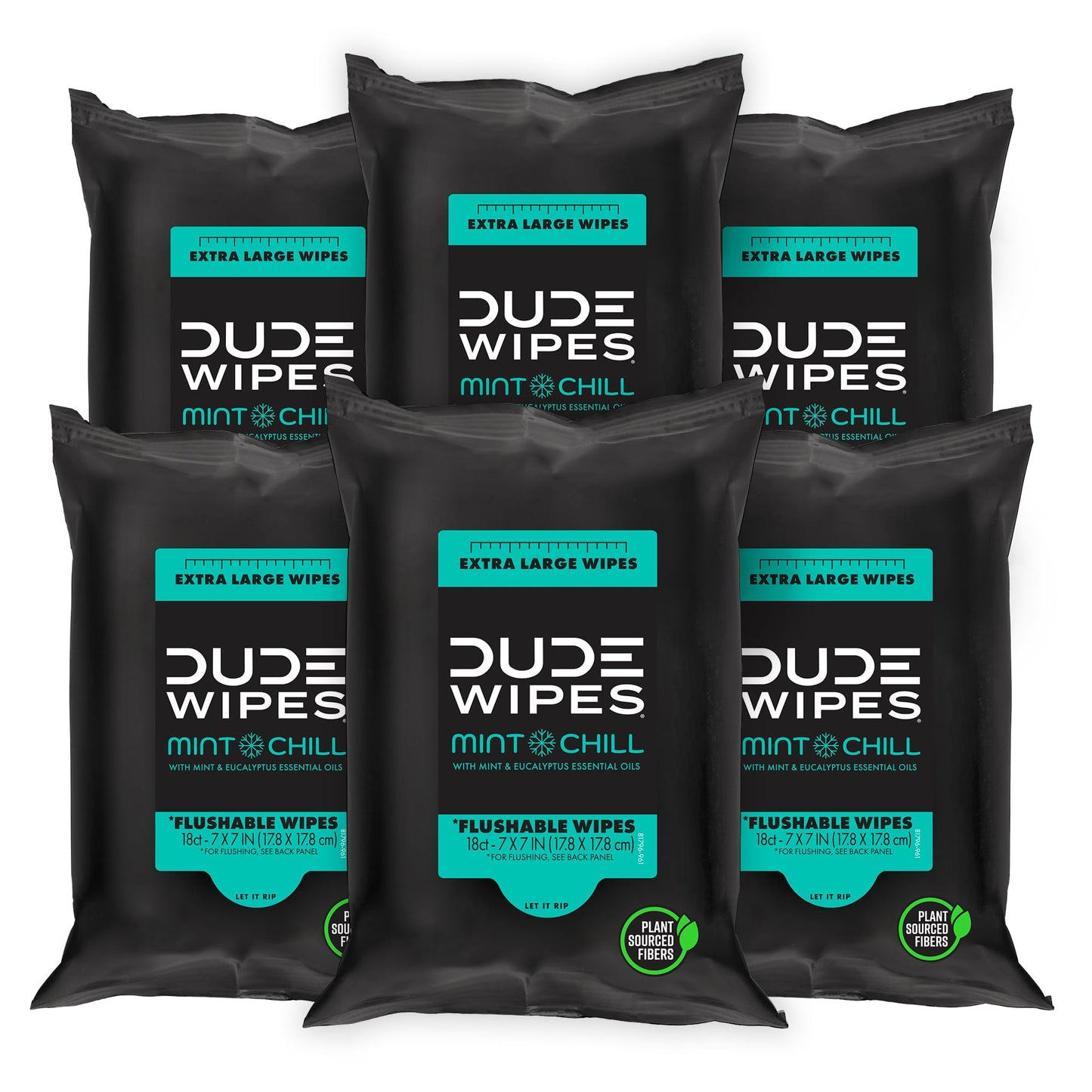 DUDE Wipes - Flushable Wipes Travel Pack - 6 Pack 108 Wipes - Mint Chill Extra-Large Adult Wet Wipes - Vitamin-E Aloe Vera Eucalyptus and Tea Tree Oils - Septic and Sewer Safe Butt Wipes