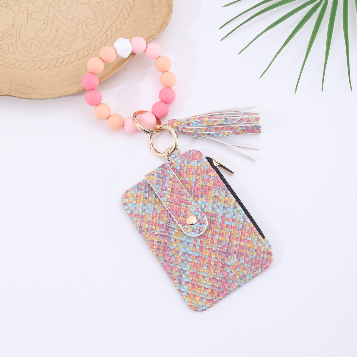 Silicone bead bracelet weaving pattern card holder coin purse in a compact rectangular design