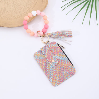 Silicone bead bracelet weaving pattern card holder coin purse in a compact rectangular design