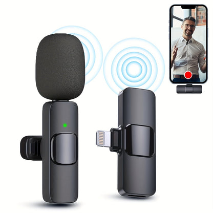 Wireless lavalier lapel microphone for iPhone and iPad, cordless clip-on omnidirectional condenser mic
