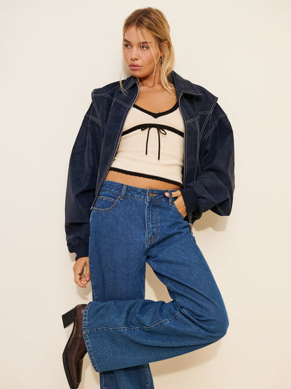 Turn-down collar short faux leather jacket coat in a sleek style
