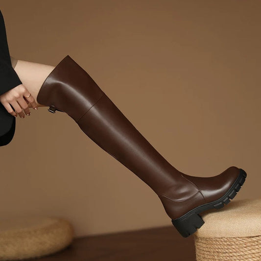 Autumn winter chunky-heeled thigh-high boots with thick heels in a sleek design