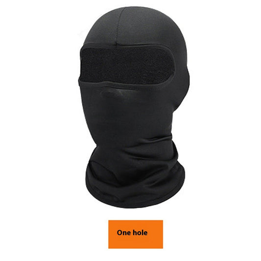 Pure black riding sun block and dustproof headgear with breathable ice fabric close-up