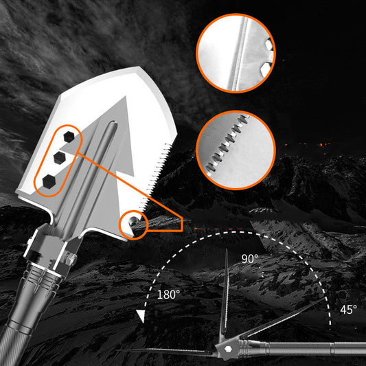 Outdoor camping multifunction shovel with durable metal blade and compact handle for survival and digging tasks