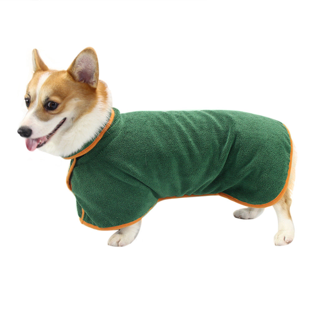 Absorbent microfiber pet bathrobe with waist wrap, shown in soft fabric detail
