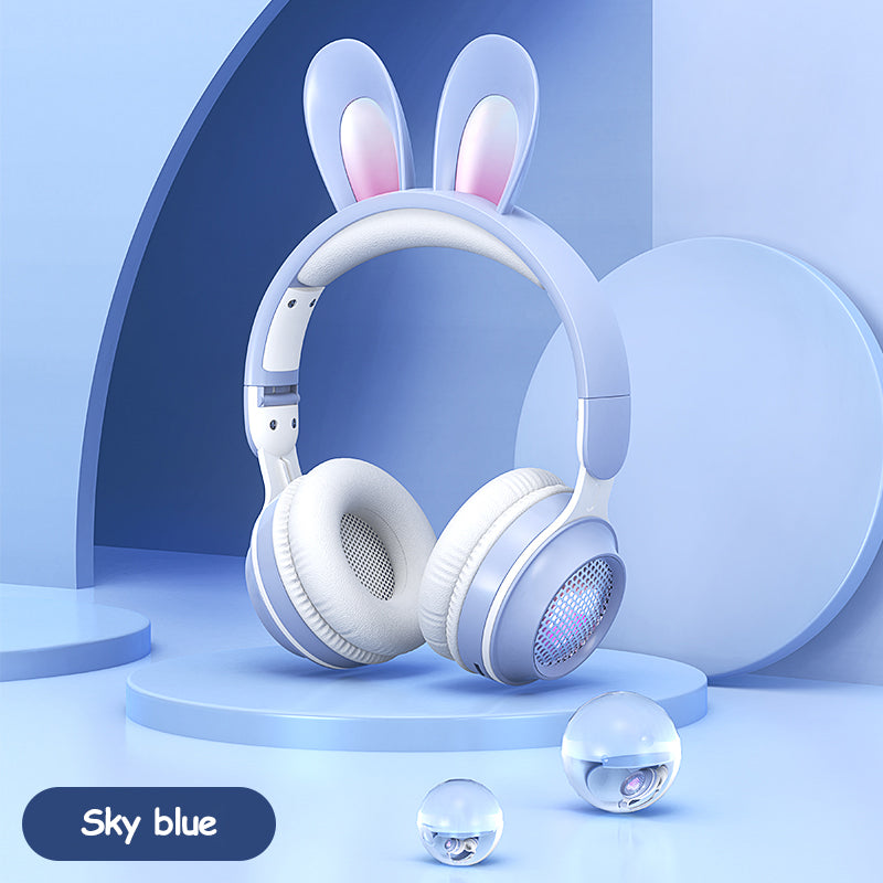 Rabbit Ear wireless luminous extendable wheat headphones with glowing bunny ears and padded ear cups