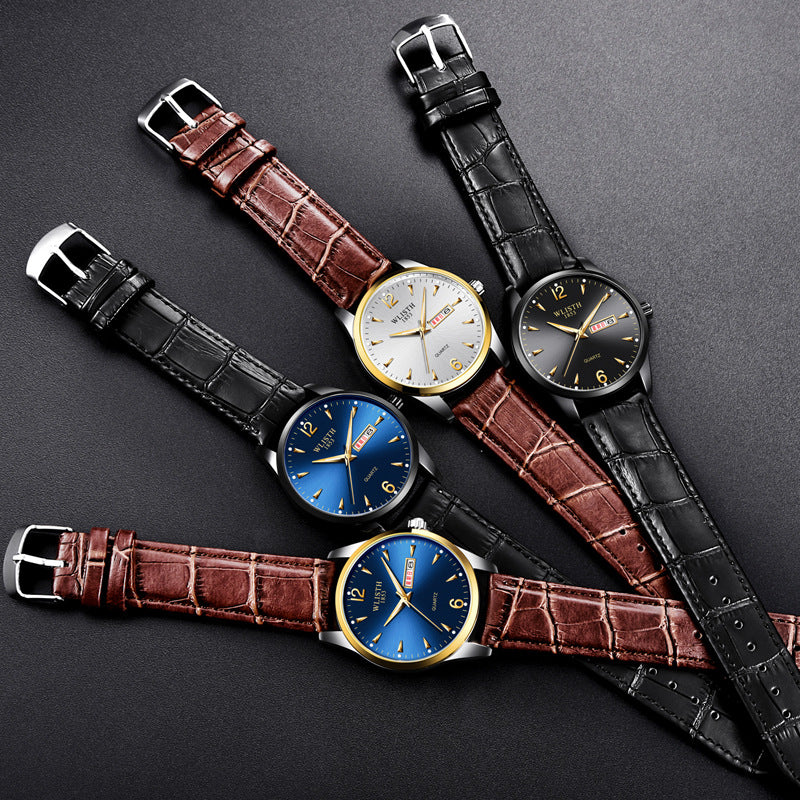 Luminous waterproof leather-strap quartz watch for men by My Store