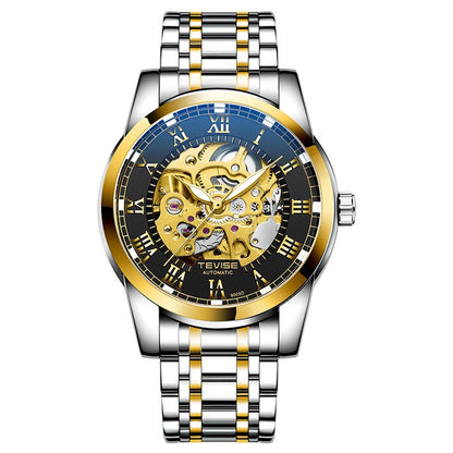 Waterproof men's automatic mechanical watch with minimalist hollow dial and luminous hands
