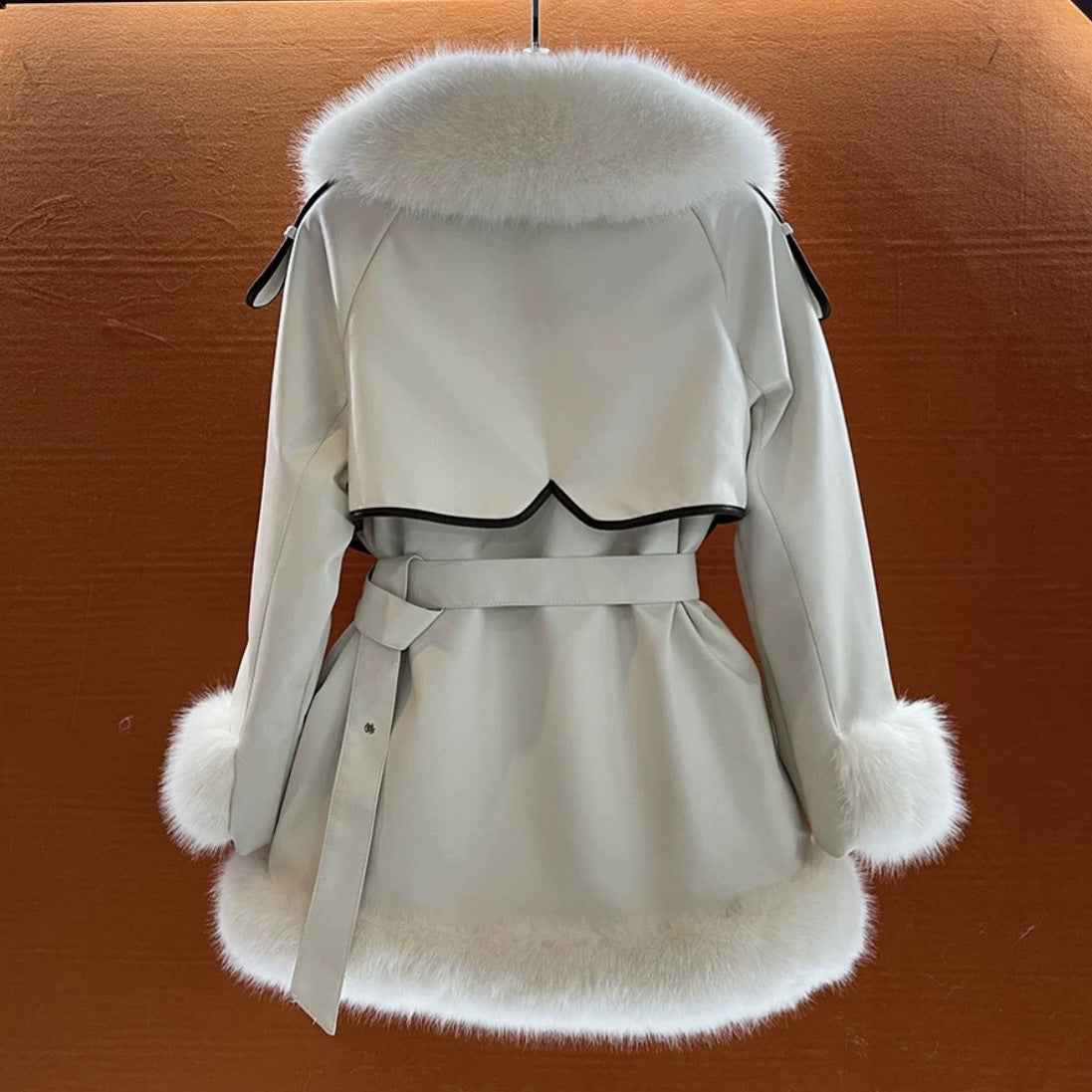 Elegant women's fur coat with a large fur collar