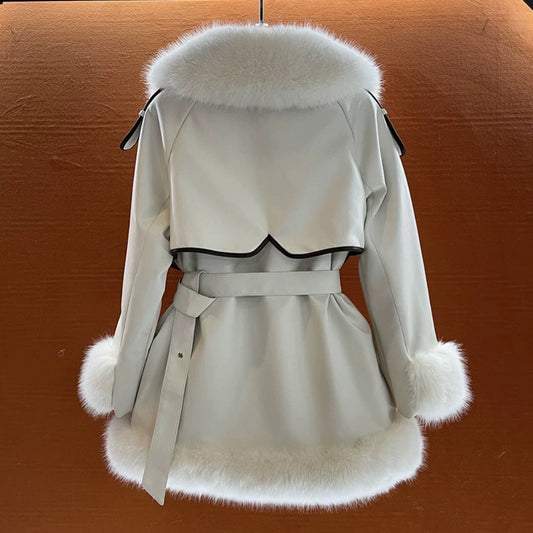 Elegant women's fur coat with a large fur collar
