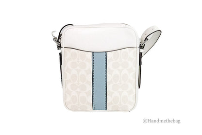 Coach Hudson 21 medium chalk trompe l'oeil print handbag with adjustable strap and top zipper closure, showcasing stylish designer details.