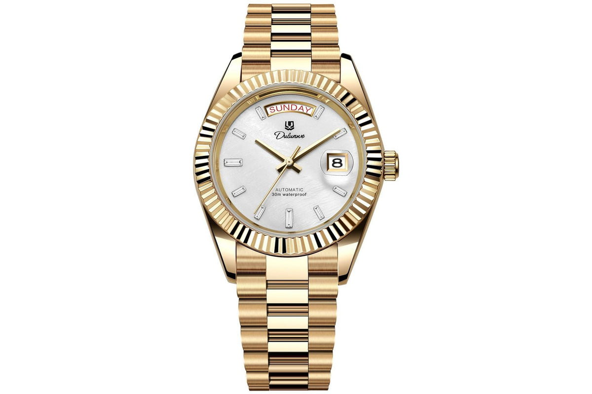 Dual-calendar automatic mechanical men's watch with classic analog dial and stainless steel case