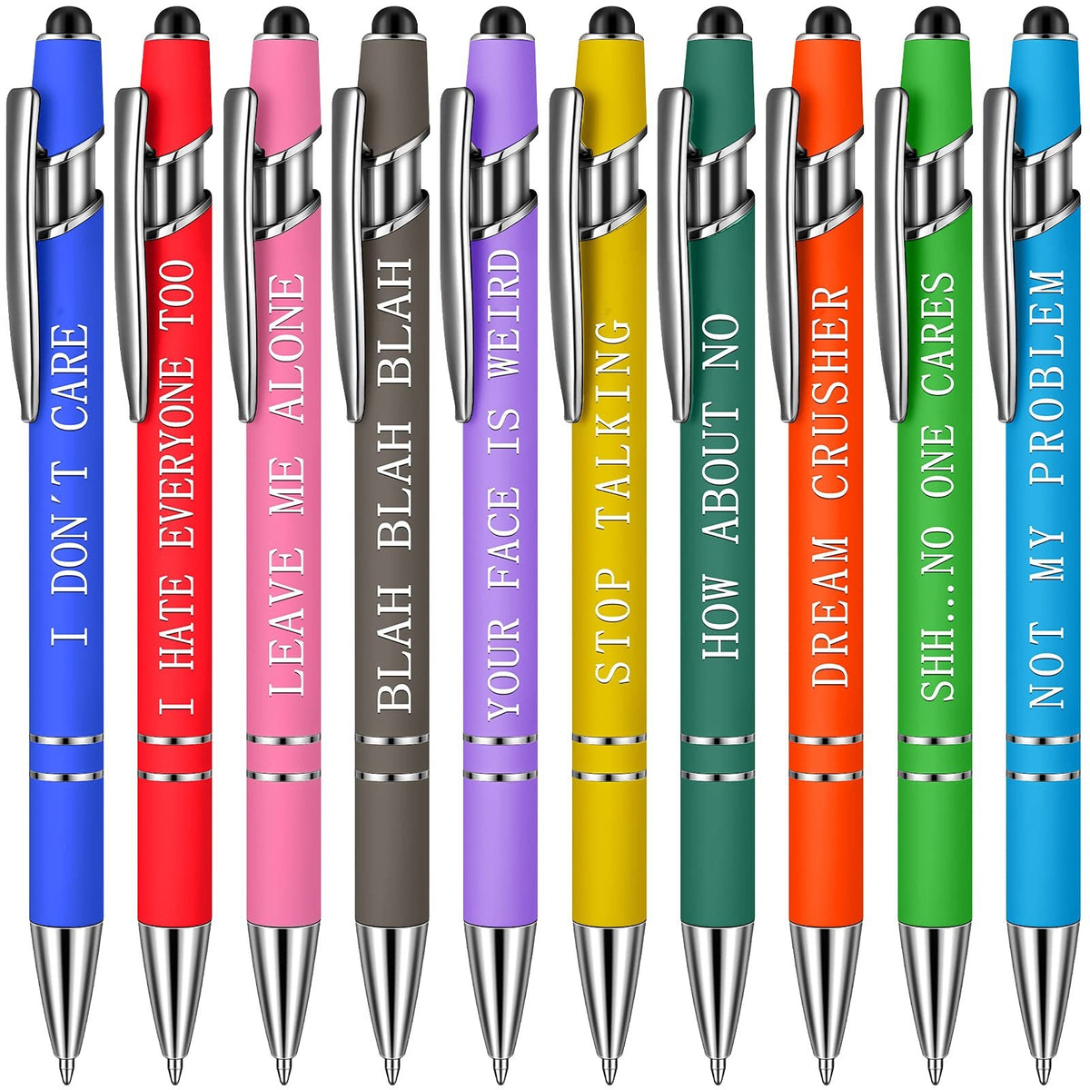 Funny Pen Set - 10 Metal Click Ballpoint Pens
