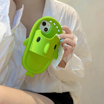 Funny shark slipper soft silicone phone case for iPhone 11, 12, 13, 14 Pro Max with full-cover protection