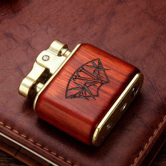 Sandalwood retro kerosene lighter, nostalgic old-fashioned design with wood-grain finish
