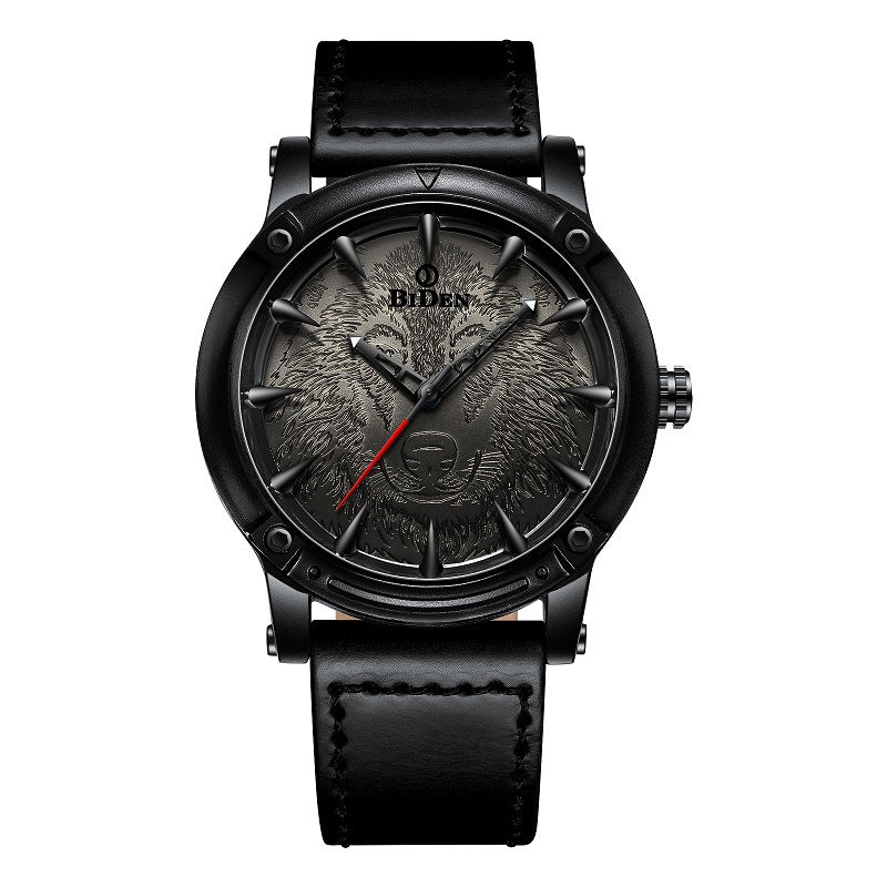 Men's solid color casual quartz watch with belt-style strap and round dial
